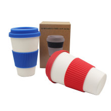 Taza de café de bambú biodegradable reutilizable libre al por mayor de la fibra de BPA con la tapa del silicón 400ml